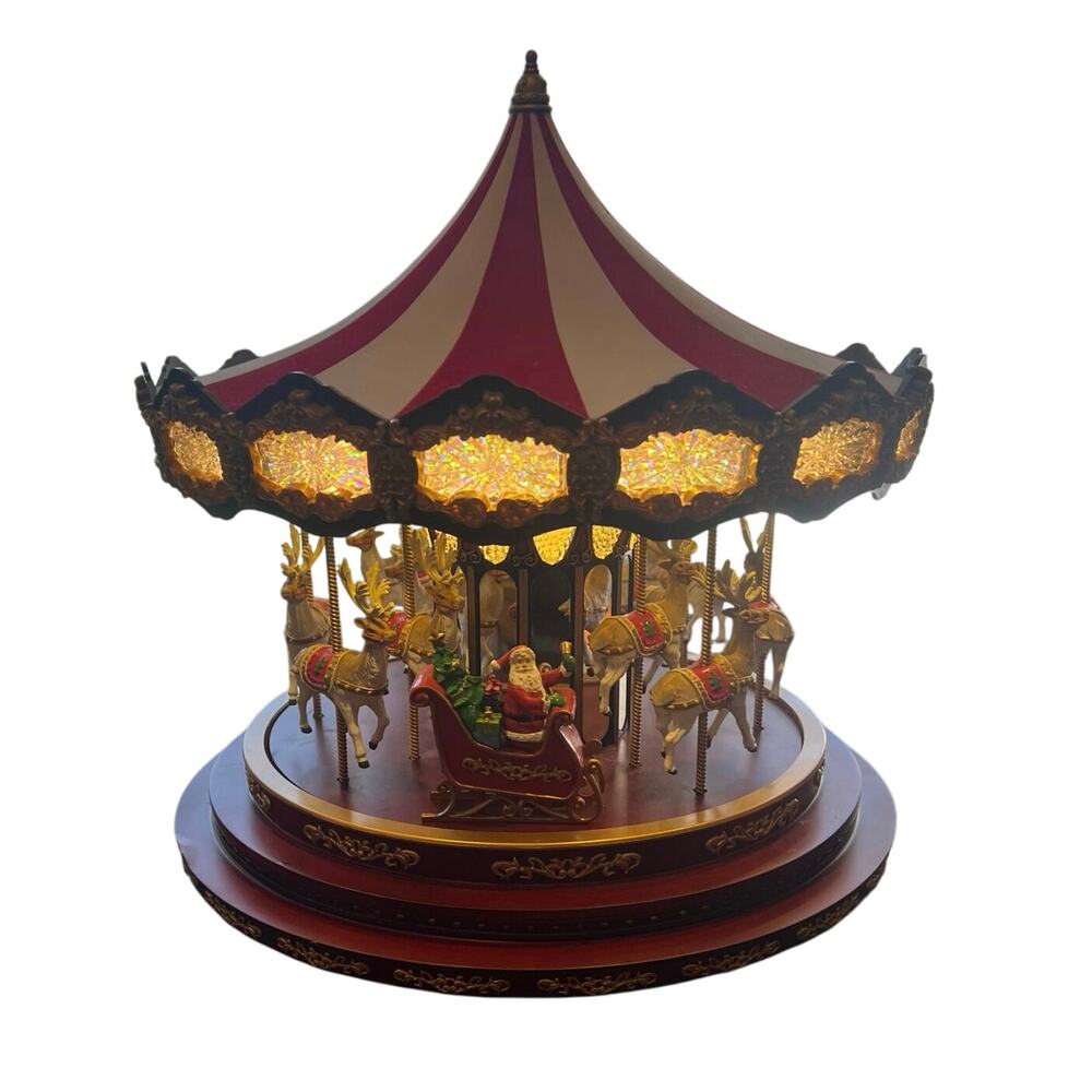 MR CHRISTMAS CAROUSEL 17” Hand Painted 10 Reindeer Animated Music Holiday Decor